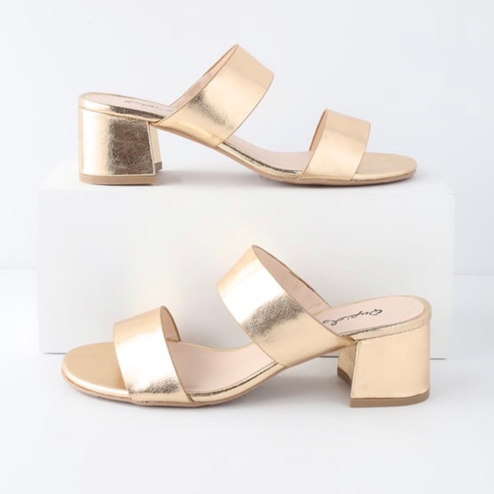 Gold 2 Strap Slide Sandals